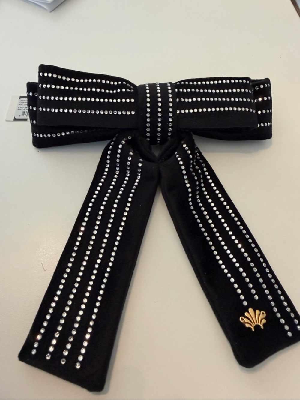 Lele Sadoughi Crystal Pinstripe Antoinette Bow Barrette in Jet Crystal - Picture 2 of 5